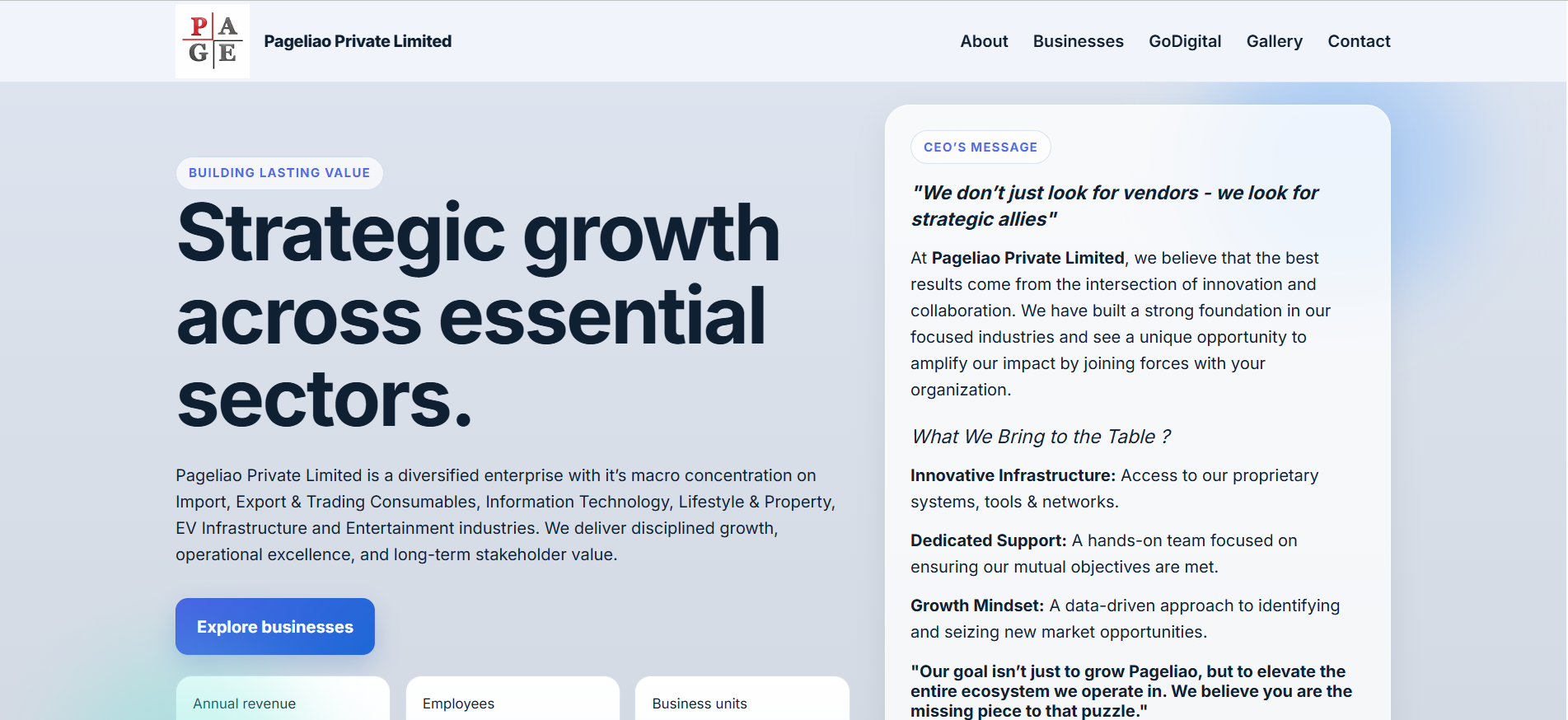 Pageliao Private Limited website preview